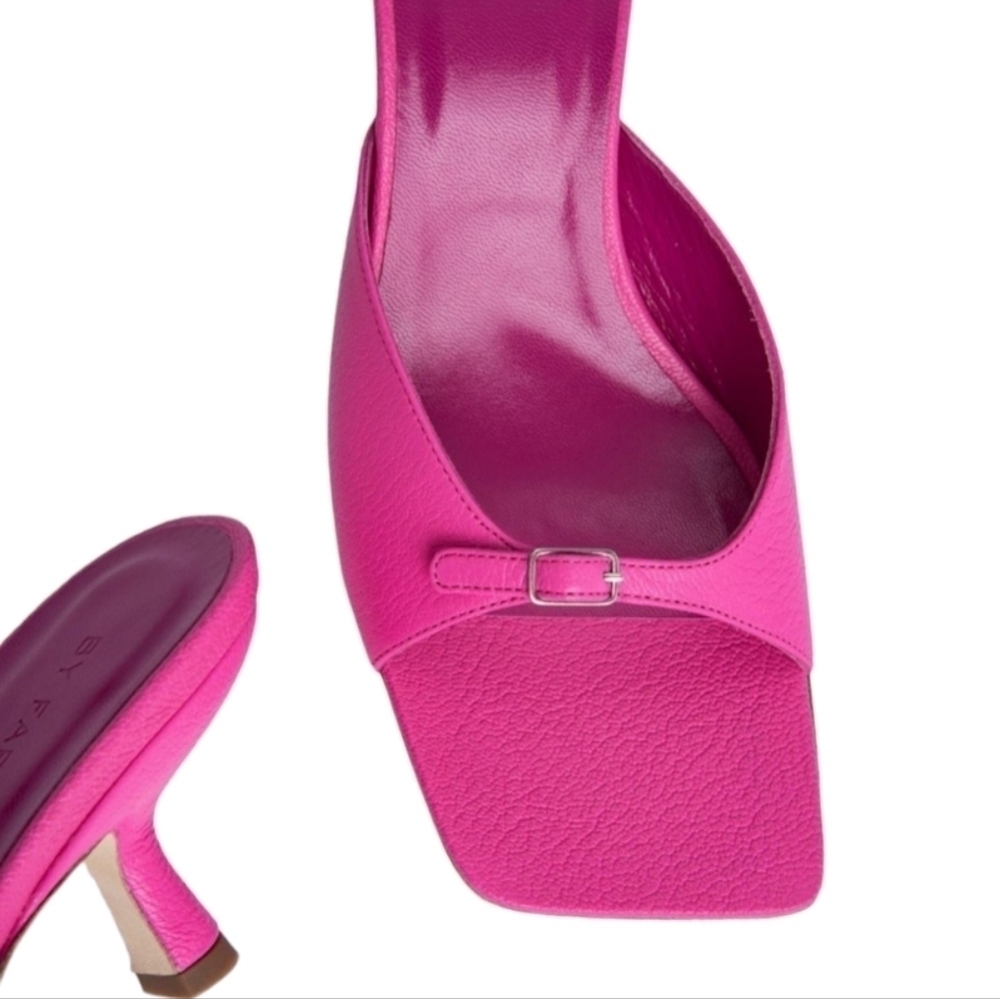 BY FAR Erin Grained Leather Mules, Size 8, Hot Pink, NIB - Picture 3 of 17